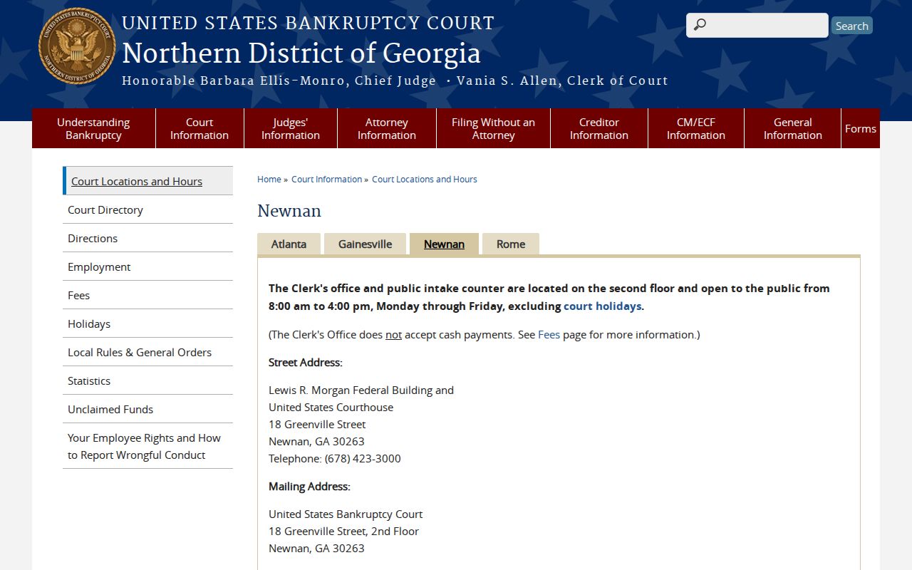 Carroll County bankruptcy case lookup through Newnan Division