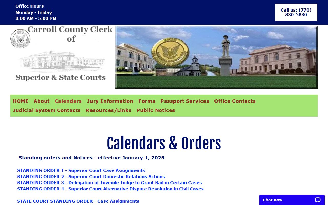 Carroll County court calendar and clerk calendar listings