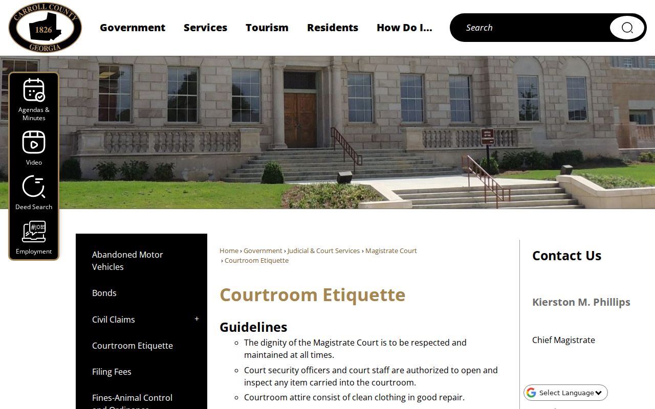 Carroll County court dates and courtroom etiquette rules