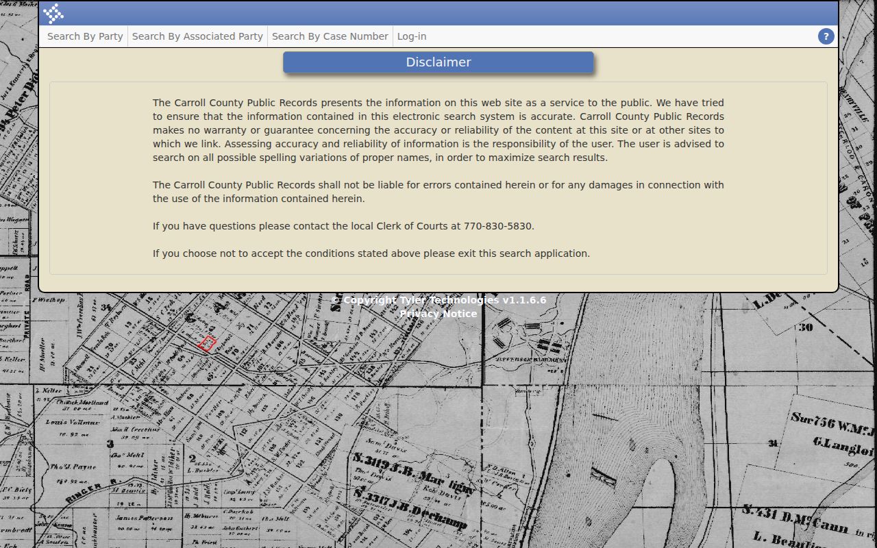 Carroll County Tyler public criminal docket search landing page