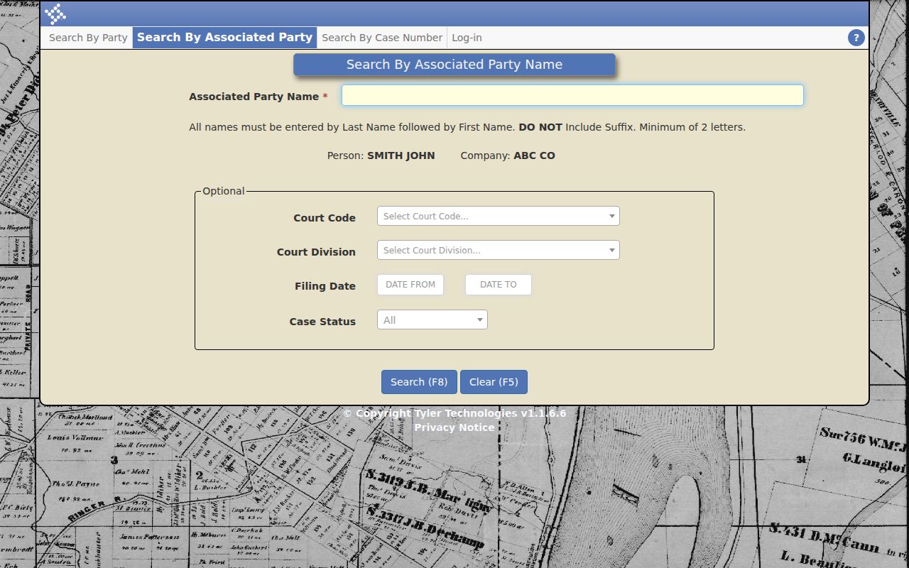 Carroll County criminal docket associated party search form