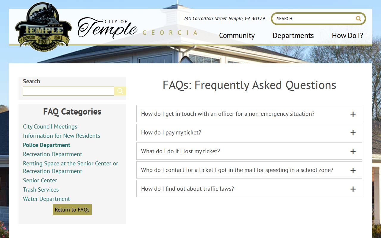 Temple Municipal Court FAQ with ticket and clerk guidance